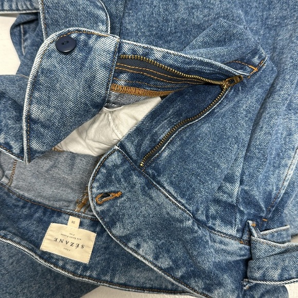 Sezane Austin Jeans Denim Trousers Belted Tie Waist Paperbag Blue Size 38 US 6 - Picture 9 of 9